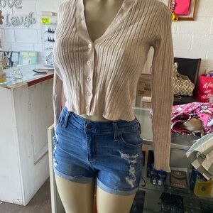 Beige Ribbed Cardigan